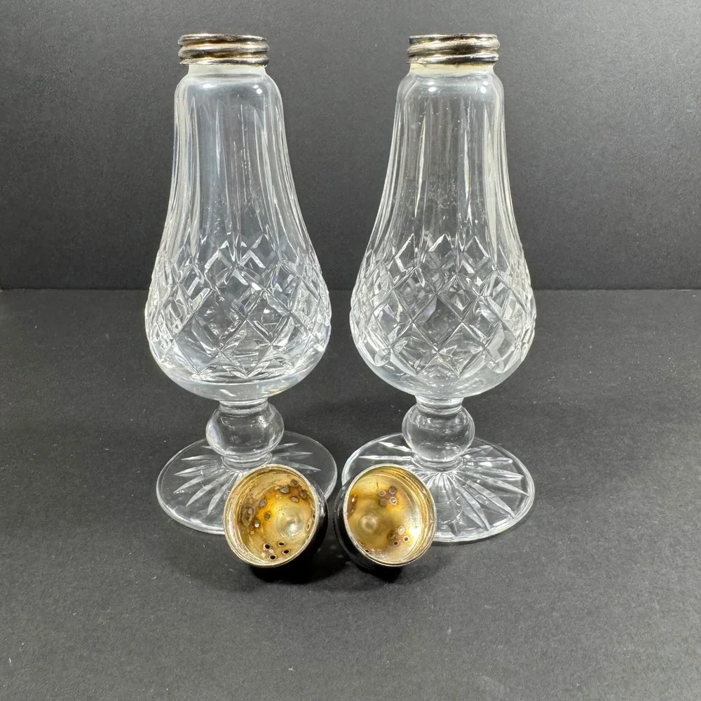 Waterford Salt and Pepper Shakers Clear Lismore Crystal Footed Set